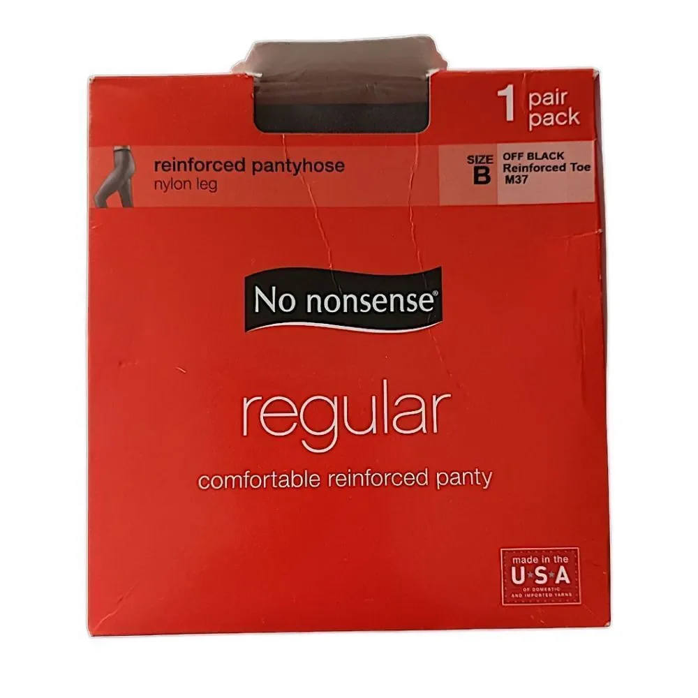No Nonsense Pantyhose Sz B Off Black Regular Reinforced Toe Panty Made In‎ USA